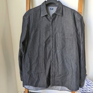 Uniqlo Men's Black Denim Button-Down Shirt - Size L